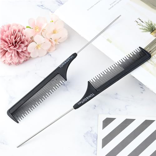 Tenalleys 2-Pack Black Rat Tail Comb with Stainless Steel Pintail
