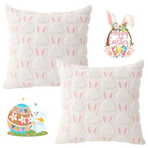 Bunny Throw Pillow Covers Set of 2 | 18x18 Inch Easter Decor