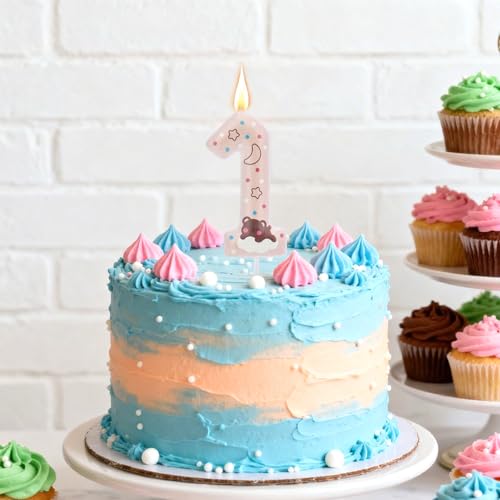 Cute Teddy Bear 1st Birthday Candle - Pink Cartoon Cake Topper