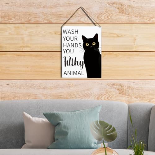 Funny Cat Bathroom Sign - Cute Black & White Cat Wall Decor