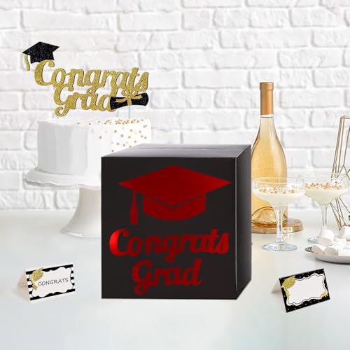 Partico Graduation Card Box Holder - 8.5 Inch Decorative Gift Box, Black-Red