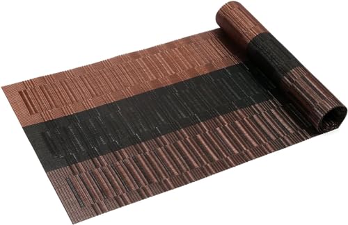 SHACOS Woven Vinyl Table Runner 12x36 Inch Ombre Coffee Black Waterproof Indoor Outdoor Decor