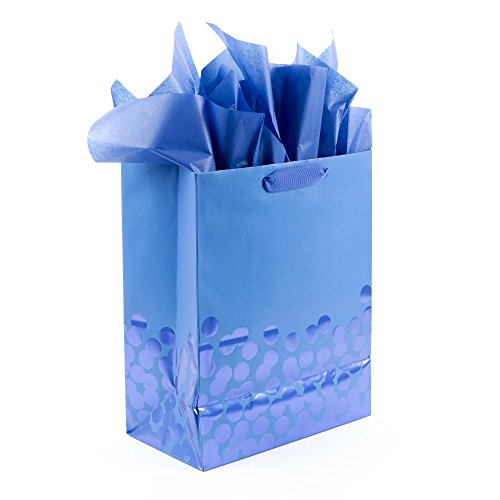 Hallmark 13-Inch Large Gift Bag with Tissue Paper, Blue Foil Dots (2-Pack)