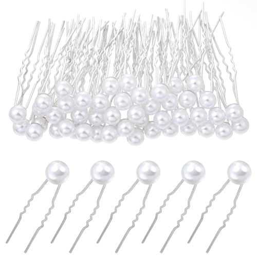 50 Pcs Wedding Pearl Hair Pins Bridal U-Shaped White Hair Accessories