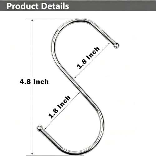 Soqool Heavy Duty S Hooks - 12-Pack Stainless Steel Organizer for Closet, Kitchen & Bathroom