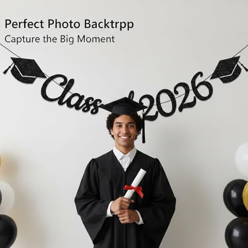 Class of 2026 Pre-Assembled Glitter Graduation Banner Party Decorations