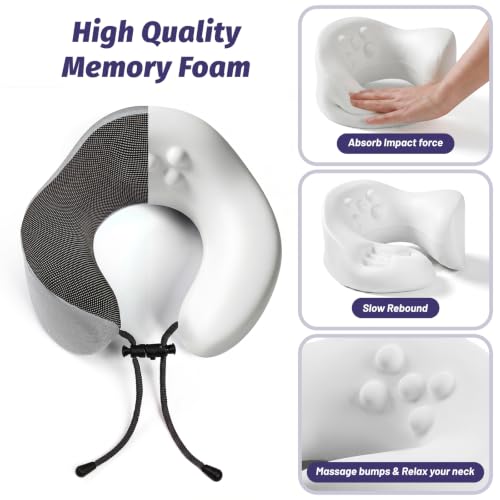 Ergonomic Memory Foam Travel Pillow for Neck Support - Grey