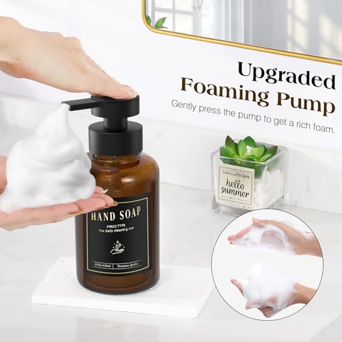 Luxspire Amber Glass Foaming Soap Dispenser 15oz with Upgraded Pump & Labels