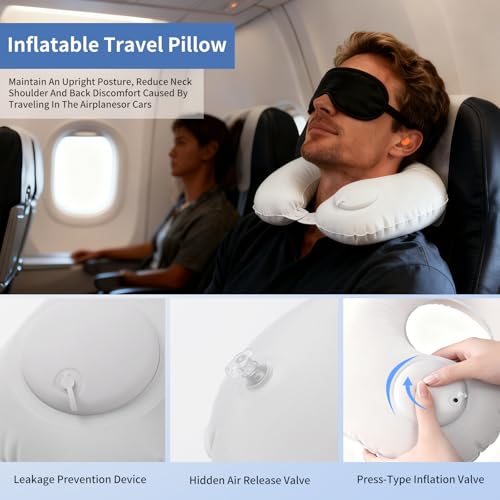 Fvbber Medium-Grey Inflatable Travel Neck Pillow - Portable Airplane & Car Support