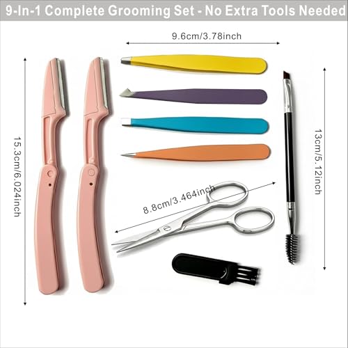 MIQUENYA 8-Piece Professional Eyebrow Grooming Kit with Case
