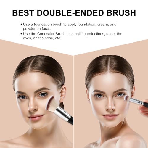 Dual-Ended Foundation & Concealer Brush - 2-in-1 Flat Kabuki Makeup Brush