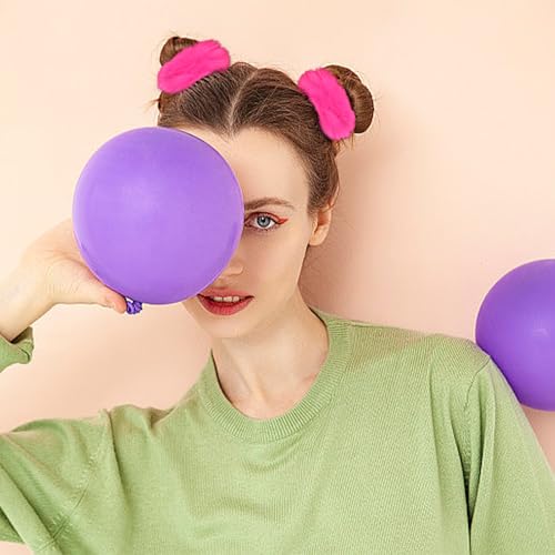 Semato Hot Pink Fuzzy Hair Scrunchies 2Pcs Faux Fur Pom Pom Ponytail Holders
