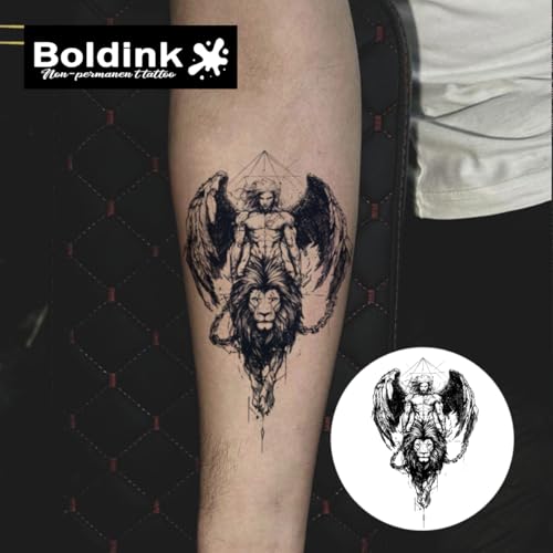 Boldink Semi-Permanent Angel and Lion Temporary Tattoos Waterproof Realistic