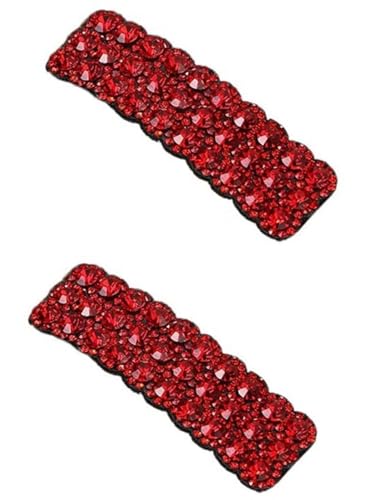 Red Rhinestone Hair Clips Korean Style Rectangular Barrettes 2 Pcs