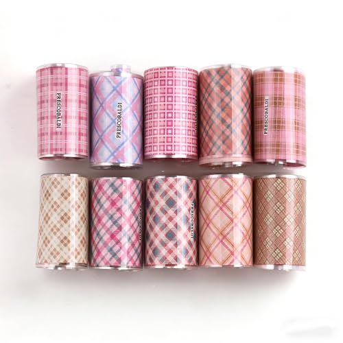 Pink Plaid Nail Foil Transfer Sheets 10 Rolls Checkered Manicure Decals