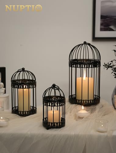 NUPTIO Vintage Bird Cage Candle Holder, 6-Inch Black Metal Lantern (2-Pack)