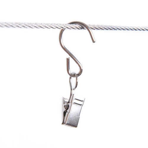 RONYOUNG 50PCS Stainless Steel S Hooks Curtain Clips, Hanging Party Lights Clips, Hangers Gutter Photo Camping Tents, Art Craft Display, Garden Courtyards Decoration, 2.4 Inch Long Silver
