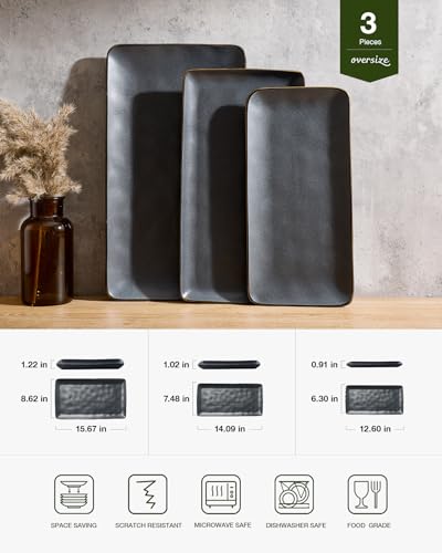 Famiware Serving Platters Set of 3 - Matte Dark Charcoal, Rectangular