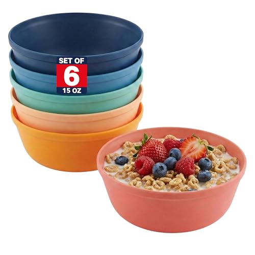 MASTERCOOK Bright Plastic Bowls Set of 6 – 15oz Multipurpose Salad & Pasta Bowls