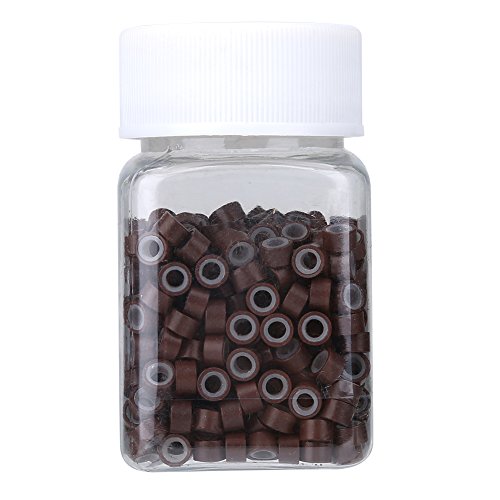 FILFEEL 500pcs Silicone Lined Hair Extension Micro Beads Brown #3
