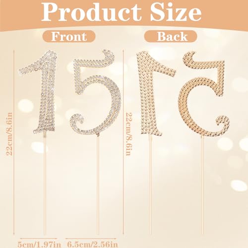 Sparkling Gold 15 Cake Topper with Crystal Rhinestones