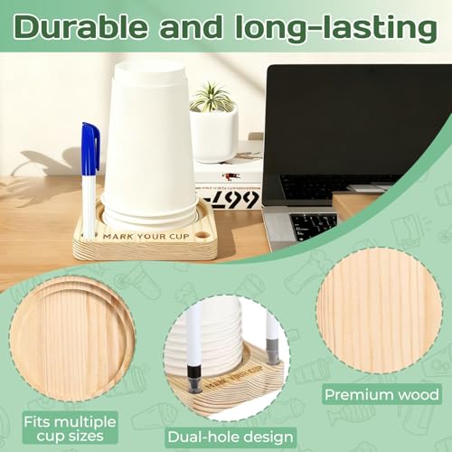 OLLBIT Wooden Disposable Cup Holder with Marker Slots for Parties