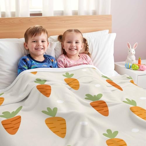 Easter Throw Blanket 40x50 Inch Cozy Flannel Fleece Carrot Design for Couch Bed Sofa