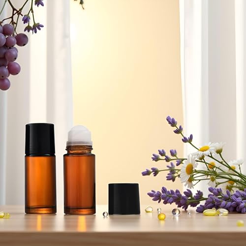 50ml Brown Glass Essential Oil Roller Bottles Refillable 2 Pack