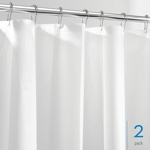 iDesign PEVA Shower Curtain Liner, Mildew Resistant, 72" x 72", White, 2-Pack