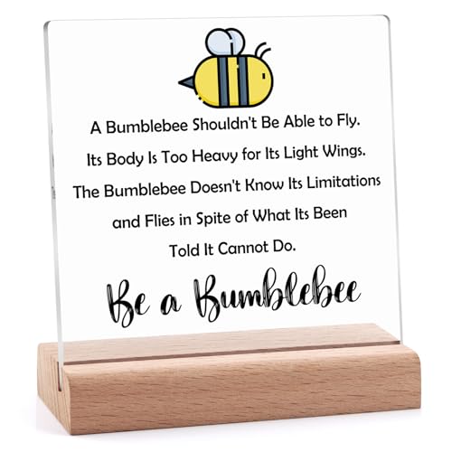 Inspirational Bee Acrylic Plaque with Wooden Stand - Positive Desk Decor Gift