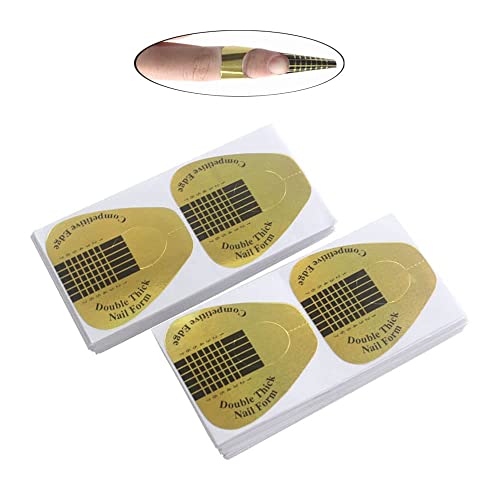 VNC 200Pcs Acrylic Nail Forms Extension Stickers Golden Nail Art Guides