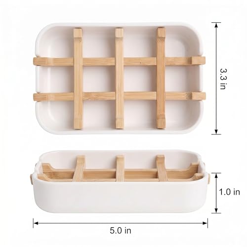 Bamboo Soap Holder with Removable Drainage Rack - White