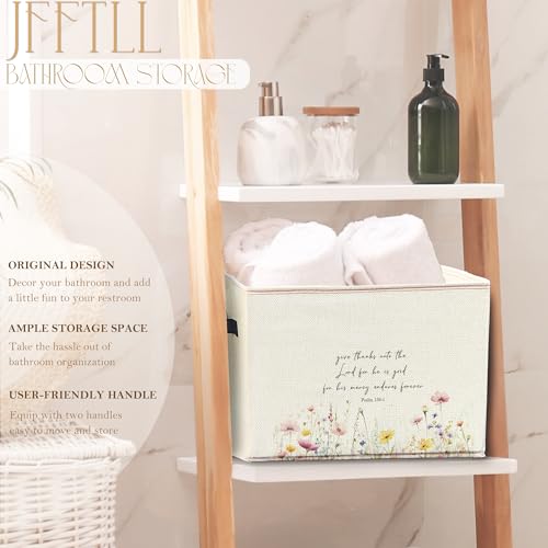 Christian Floral Storage Bin with Handles - Collapsible Laundry & Home Organizer