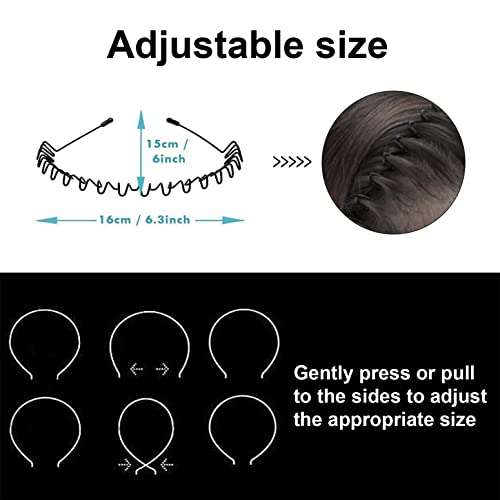 Metal Headband for Men, Non-Slip Wave Hair Band with Adjustable Flex Grip