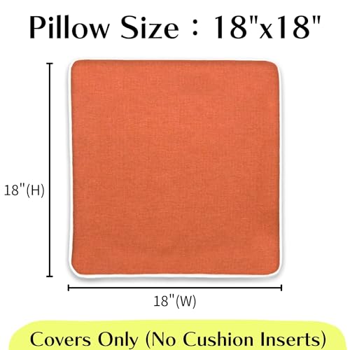 HER HWA Outdoor Throw Pillow Covers 18x18 Inches Set of 2 White Piping Orange