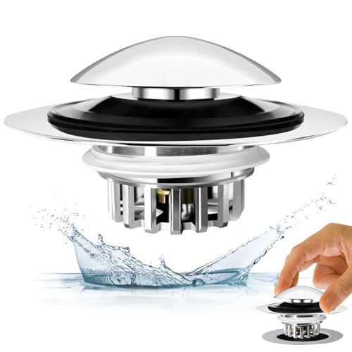 BAOLSLS Chrome Silver Bathtub Drain Stopper with Hair Catcher, 1.45-1.8 inch Fit