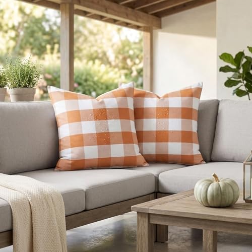 Volcanics Orange and White Outdoor Pillow Covers 18x18 Set of 2 - Farmhouse Halloween Decor