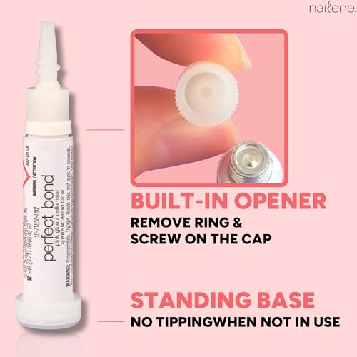 Nailene Perfect Bond Pink Nail Glue - 2 Pack Strong Adhesive for Press On Nails
