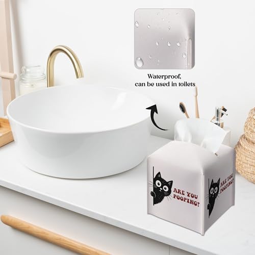 Black Cat Tissue Box Cover - Stylish PU Leather Holder