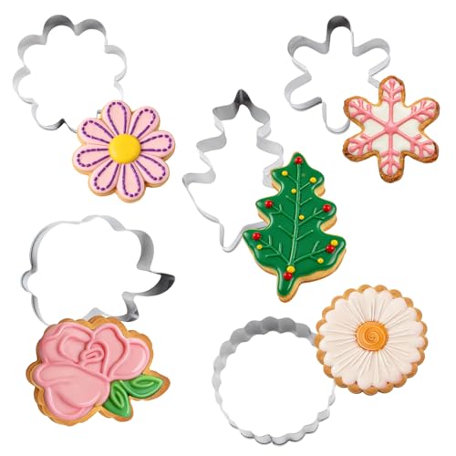 5-Piece Flower Cookie Cutter Set - Stainless Steel Floral Shapes