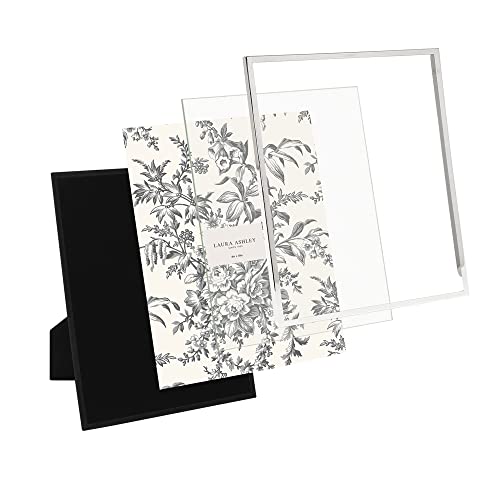 Laura Ashley 8x10 Silver Flat Metal Picture Frame (Vertical & Horizontal) w/Two-Way Easel Stand, Black Velvet Backing, Wall-Mountable, Made for Tabletop, Desk, Wall Display, Home D?cor (8x10, Silver)
