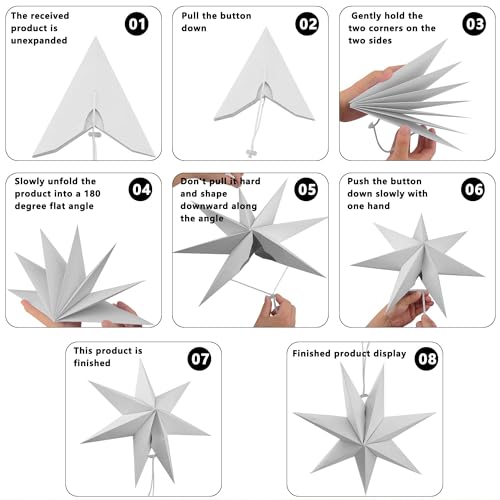 12 Pack White 3D Paper Star Lanterns for Christmas Wedding Party Home Decor
