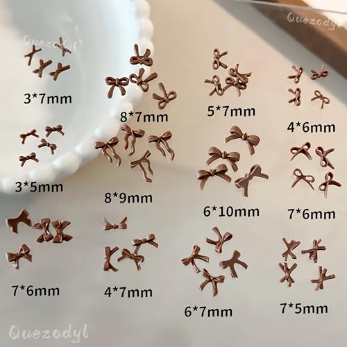 Quezadyl 300Pcs 3D Brown Bow Nail Art Charms Maillard Resin Bows