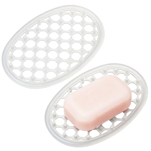 Macuezu Silicone Soap Dish Holder - 2 Pack, Self-Draining Bathroom Tray