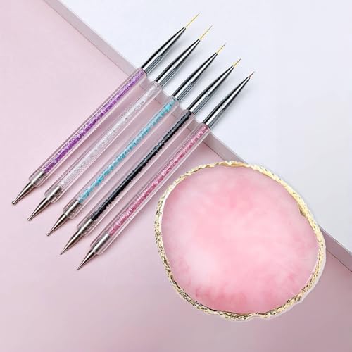 FULINJOY Resin Nail Art Palette and 5 Pcs Double-Ended Nail Brushes Set