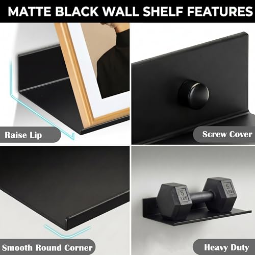6 Inch Black Floating Shelf - Wall Mounted Metal Display Shelf