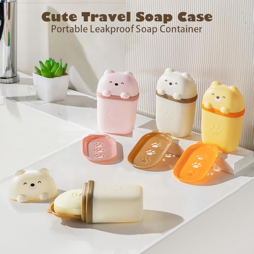 3 Pack Cute Bear Travel Soap Case, Leakproof Portable Bar Soap Holder