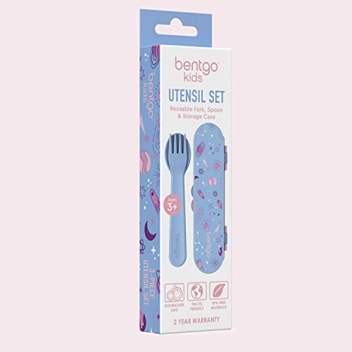 Bentgo Kids Lavender Galaxy Plastic Utensil Set with Fork & Spoon, Travel Case