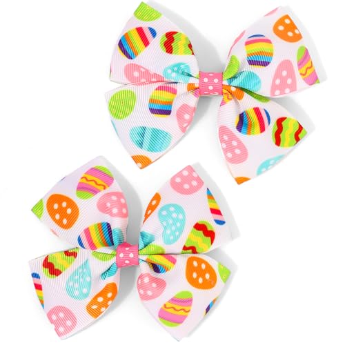 Ahoney Easter Egg Hair Bow Clips 3.5" Grosgrain Ribbon Bows for Girls