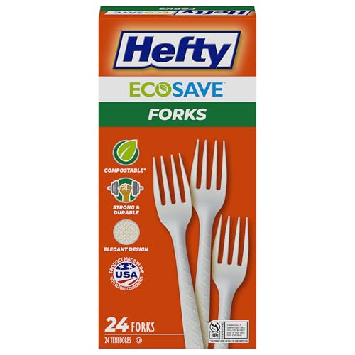 Hefty ECOSAVE Compostable Forks - 24 Count Disposable Cutlery